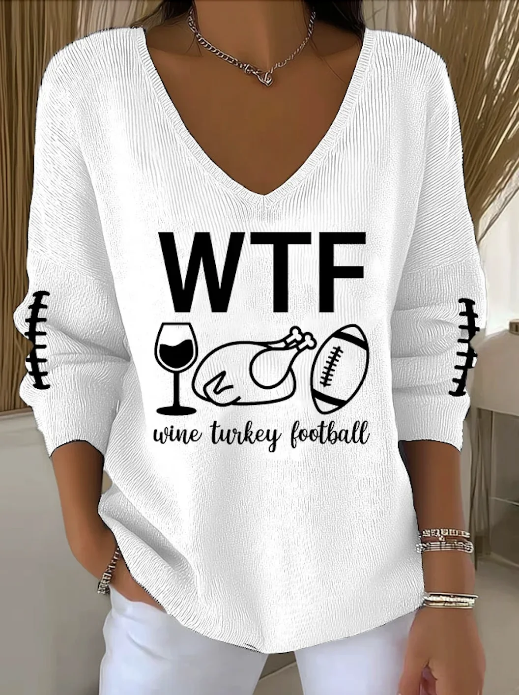 Women Cotton Text Letters Long Sleeve Comfy Casual Sweater