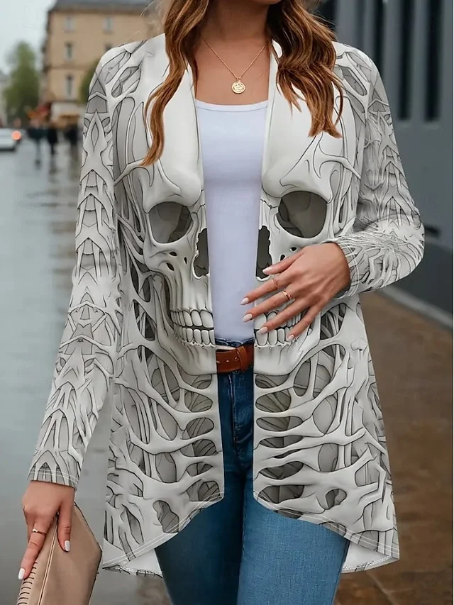 Women Spring/Fall Outerwear Vintage Halloween Long Sleeve V Neck Jacket