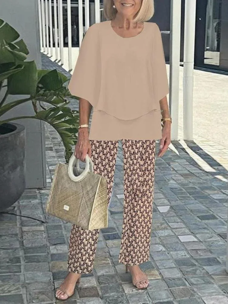 Women Striped Bell Sleeve Two-Piece Set Holiday Three Quarter Sleeve Vintage Spring/Fall Top With Pants Matching Set