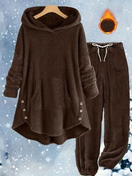 Women Plain Two-Piece Set Daily Long Sleeve Casual Winter Top With Pants Matching Set