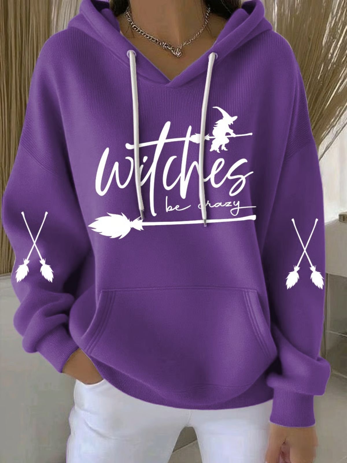 Vintage Halloween Witch Pattern Comfy Loose Hoodie