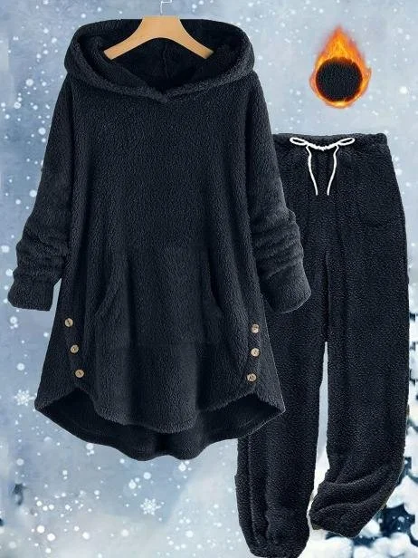 Women Plain Two-Piece Set Daily Long Sleeve Casual Winter Top With Pants Matching Set