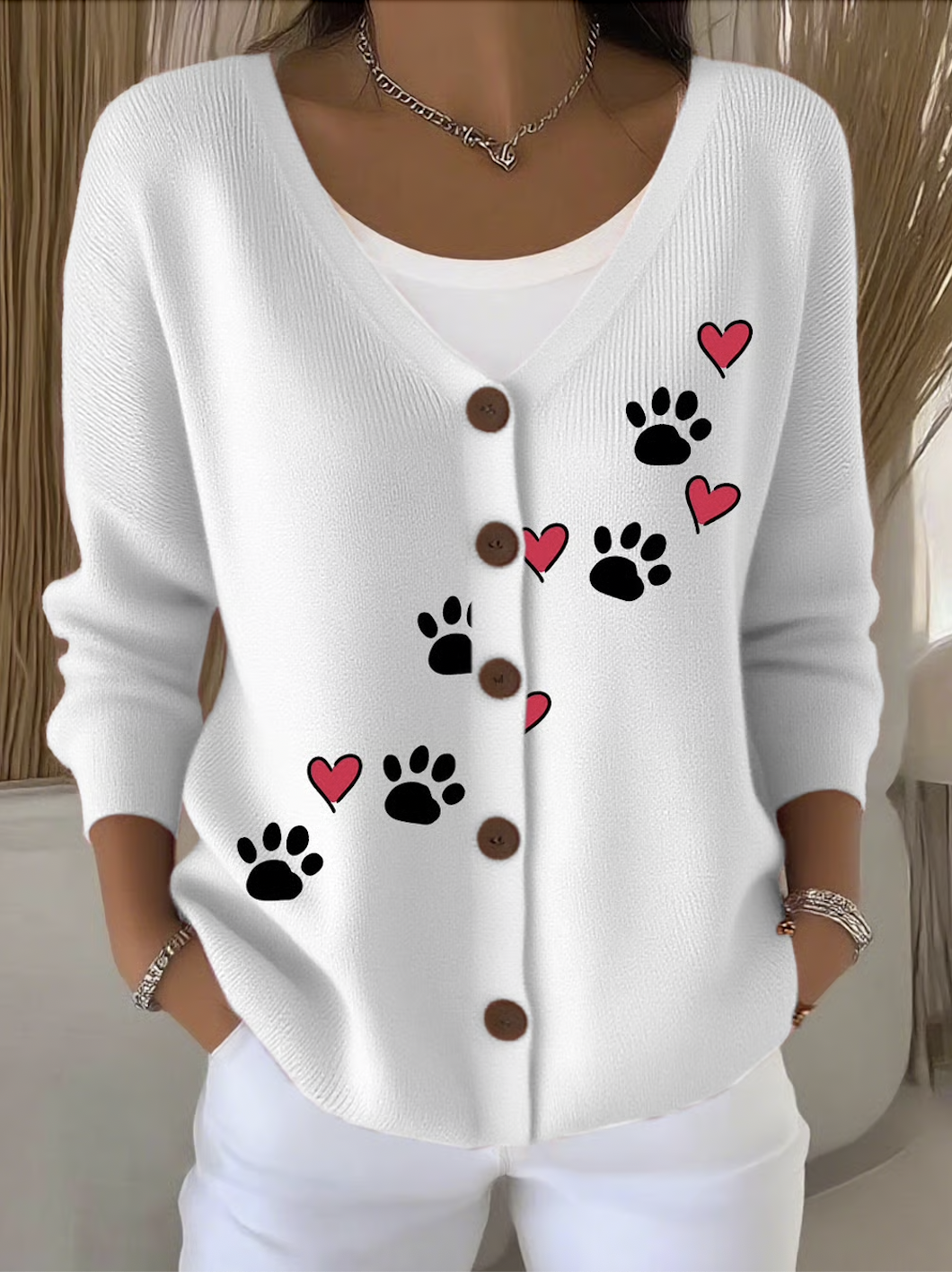 Women Cotton Animal Long Sleeve Comfy Casual Cardigan