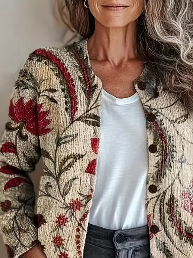 Women Floral Long Sleeve Comfy Vintage Printing Cardigan