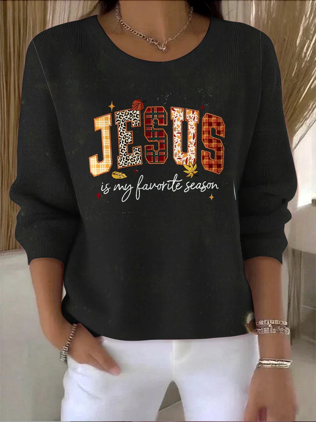 Women Cotton Text Letters Long Sleeve Comfy Vintage Sweater
