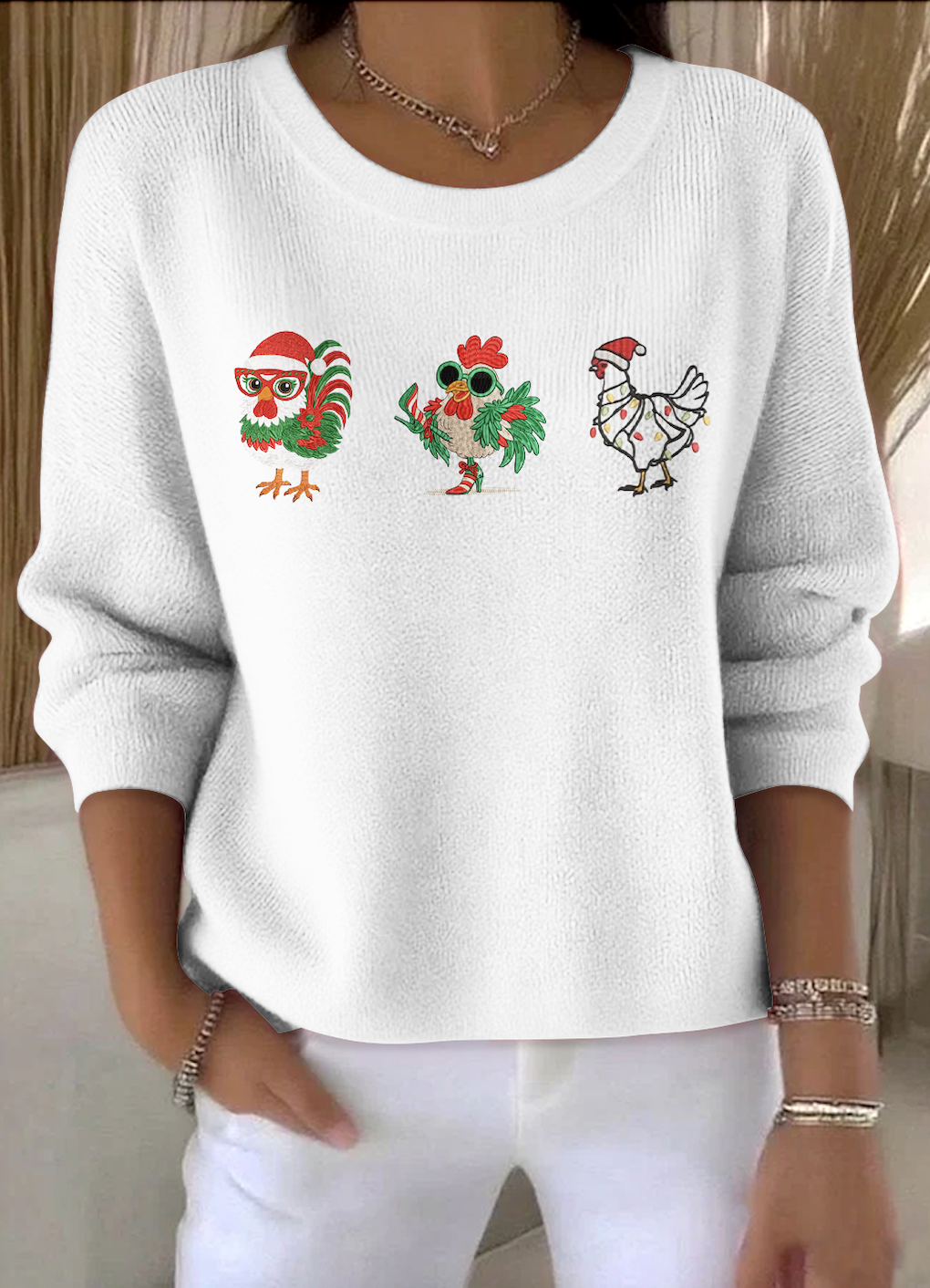 Women Cotton Animal Long Sleeve Comfy Vintage Sweater