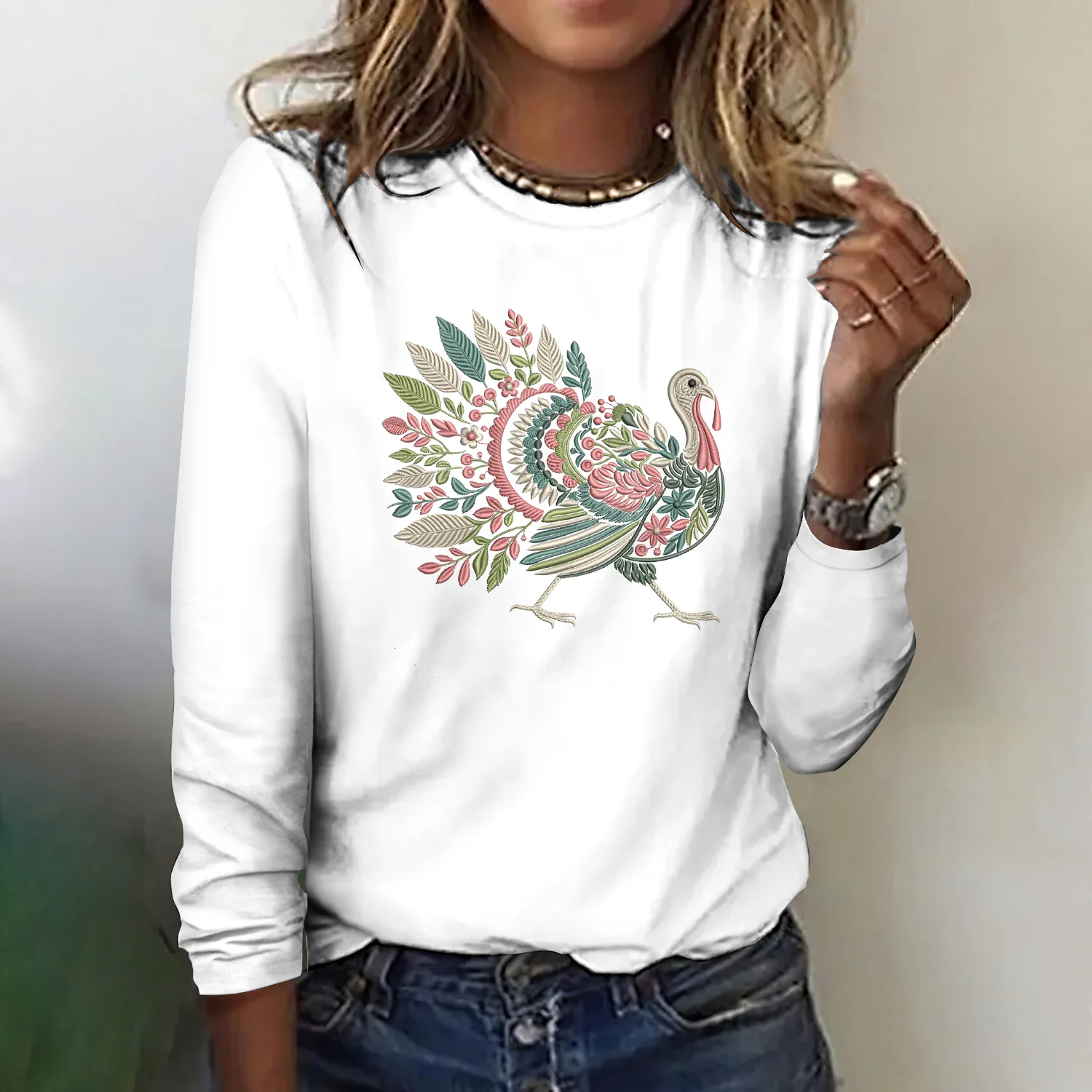 Vintage Animal Crew Neck Long Sleeve T-shirt
