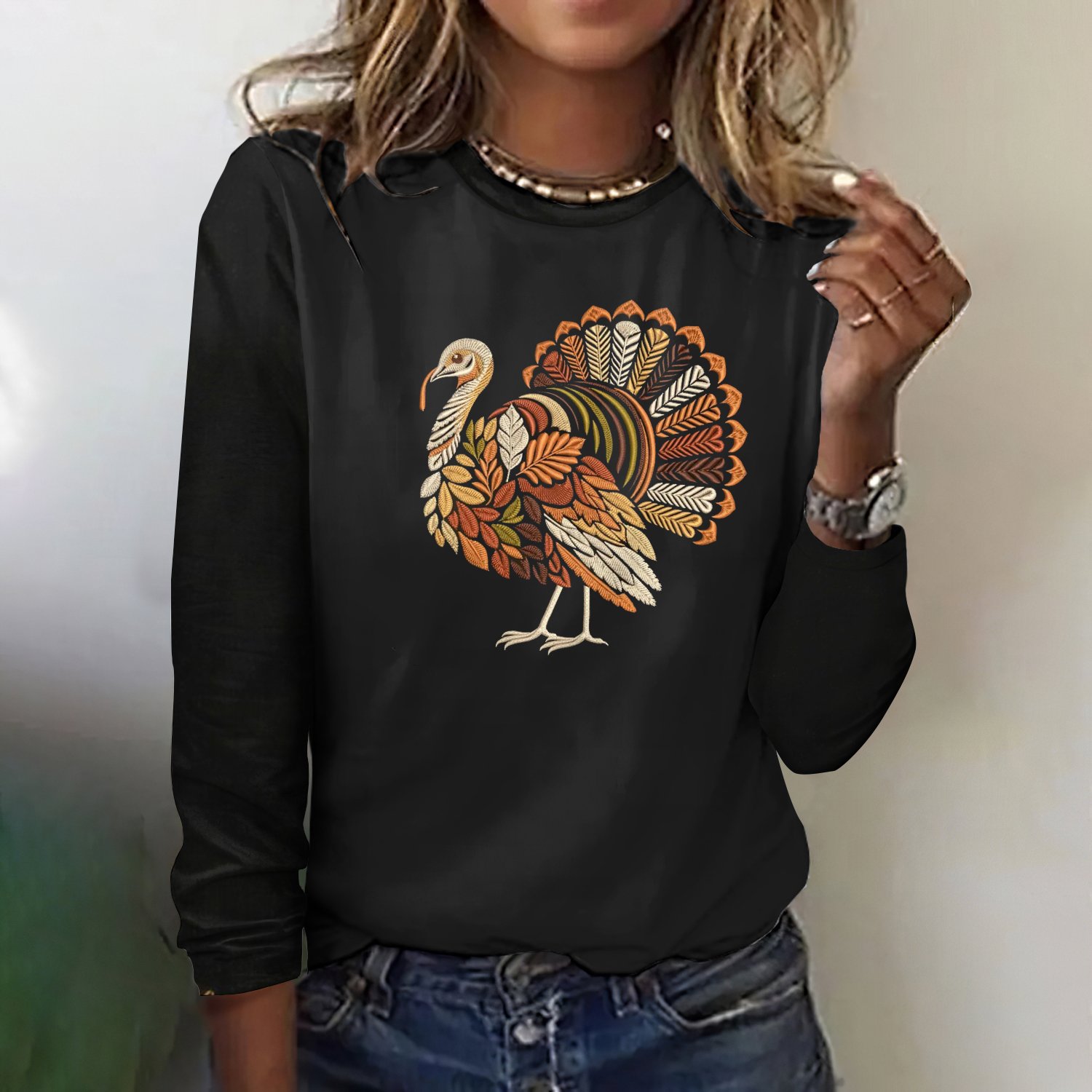 Vintage Animal Crew Neck Long Sleeve T-shirt