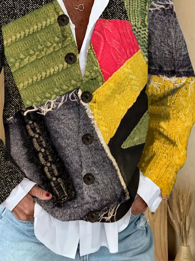 Women Abstract Long Sleeve Comfy Vintage Printing Cardigan