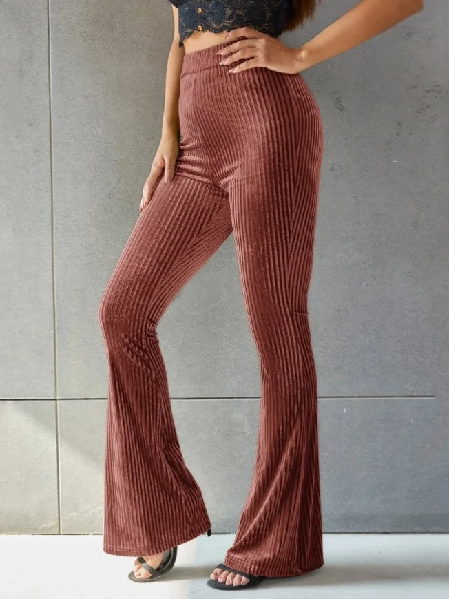 Women Plain Long Elastic Waist Pants Vintage Spring/Fall Trousers
