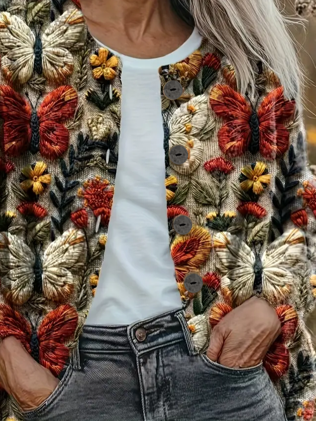 Women Floral Long Sleeve Comfy Vintage Printing Cardigan