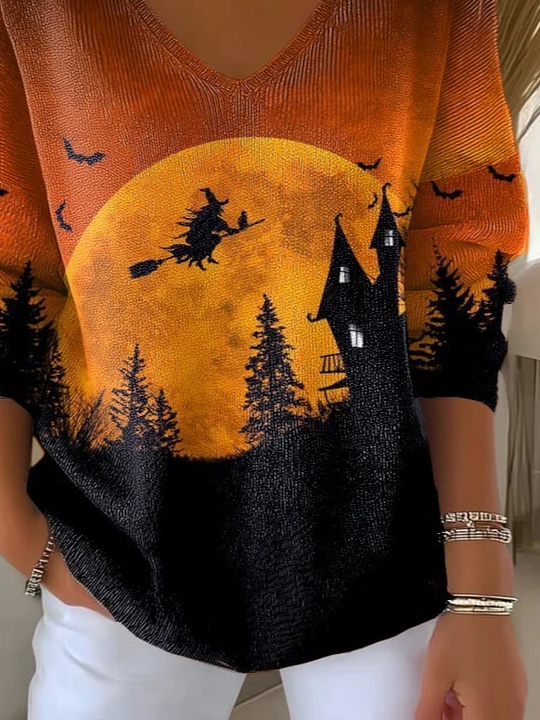 Casual Halloween V Neck Long Sleeve T-shirt