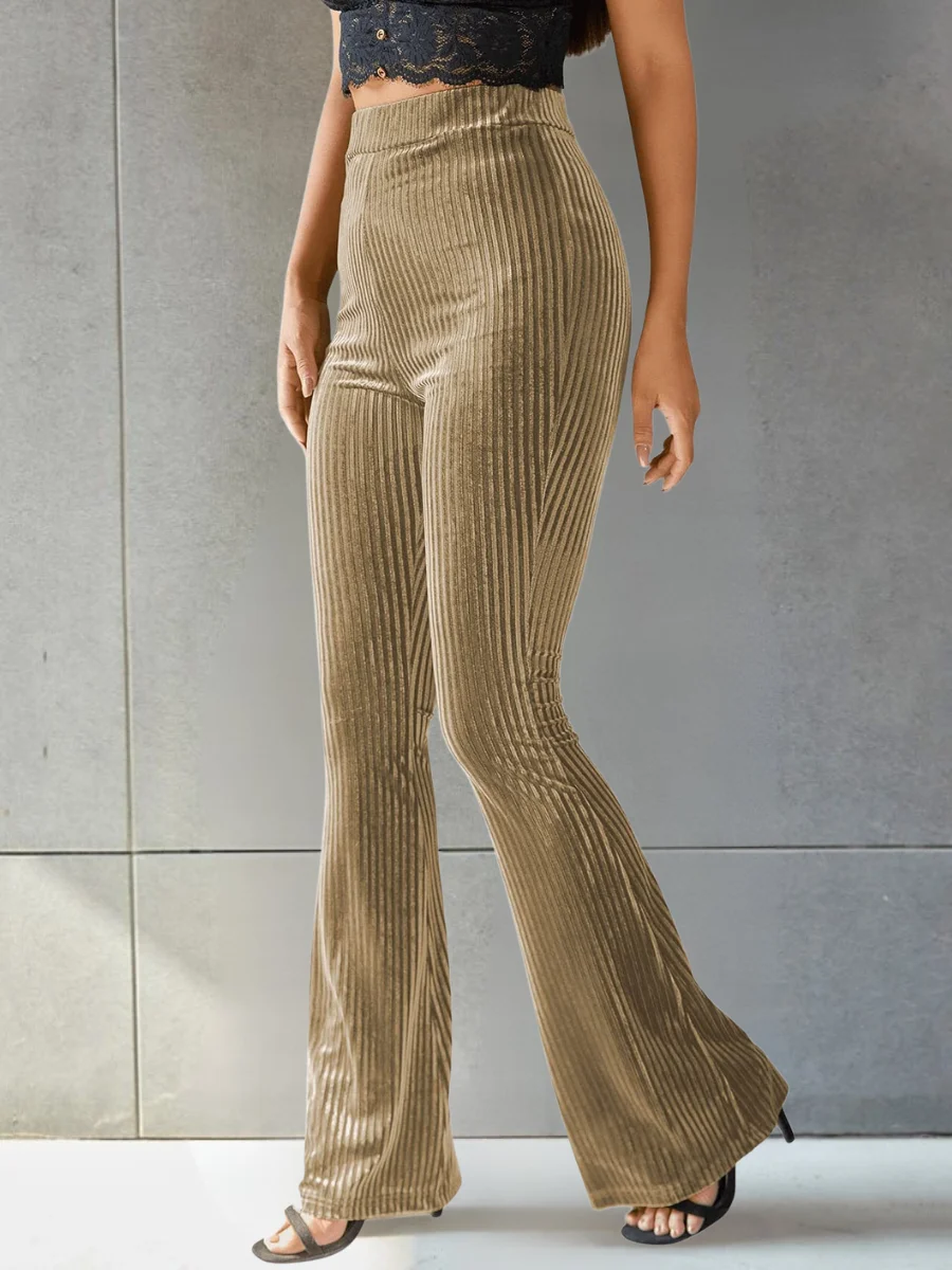 Women Plain Long Elastic Waist Pants Vintage Spring/Fall Trousers