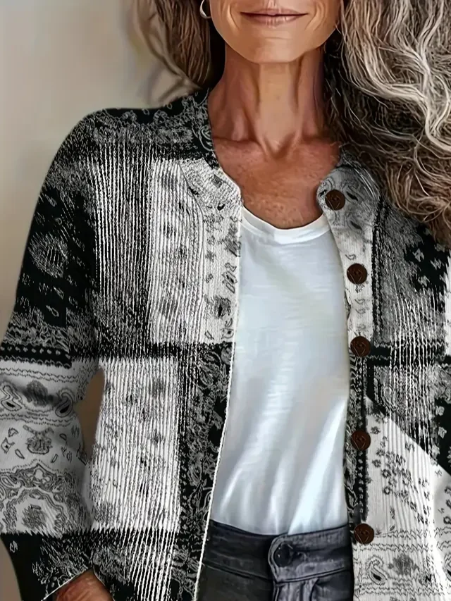 Women Paisley Long Sleeve Comfy Vintage Printing Cardigan