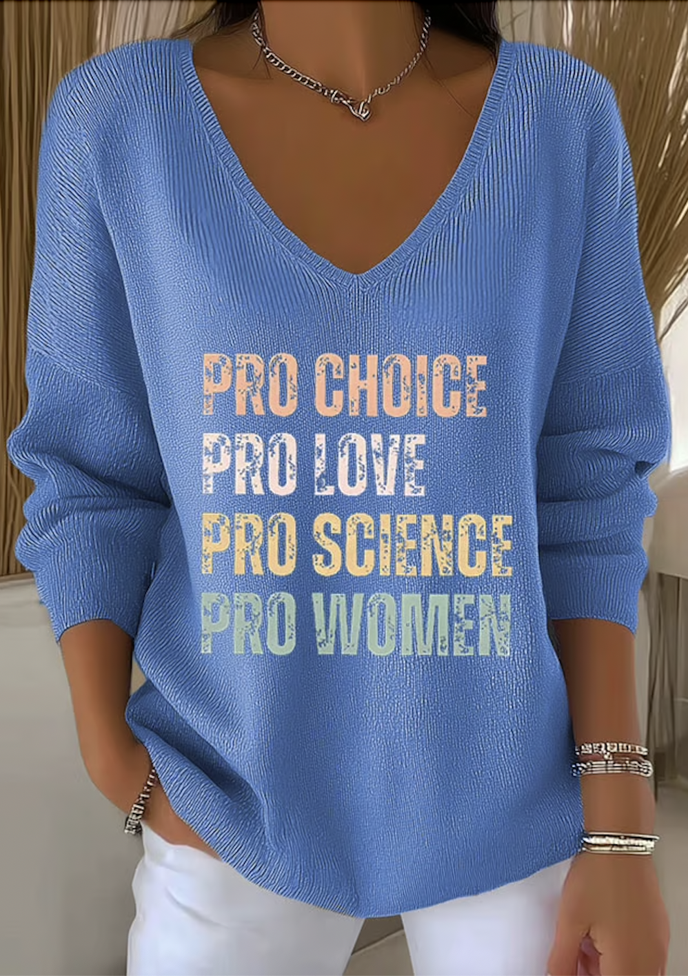 Women Cotton Text Letters Long Sleeve Comfy Casual Sweater