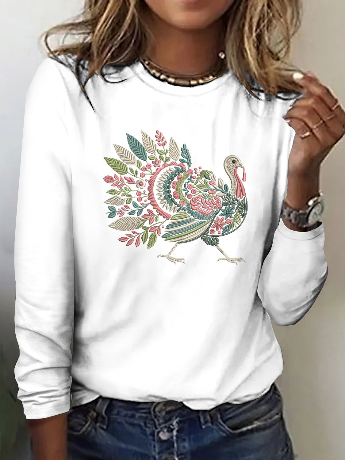 Vintage Animal Crew Neck Long Sleeve T-shirt
