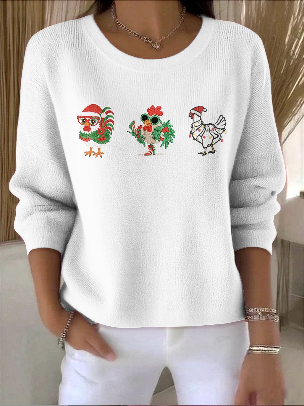 Women Cotton Animal Long Sleeve Comfy Vintage Sweater