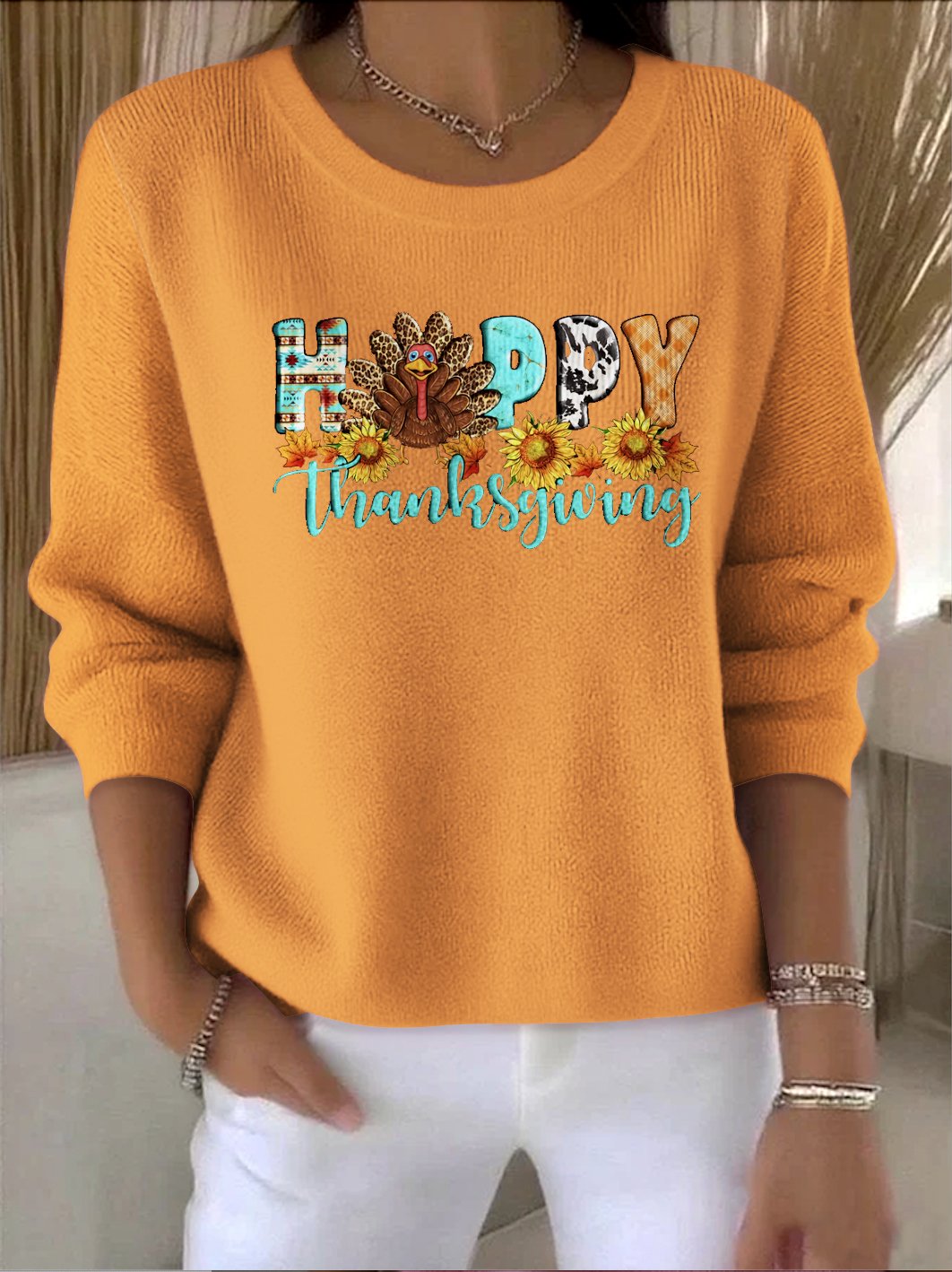 Women Cotton Text Letters Long Sleeve Comfy Vintage Sweater