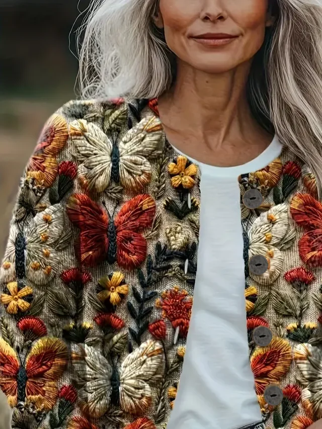 Women Floral Long Sleeve Comfy Vintage Printing Cardigan