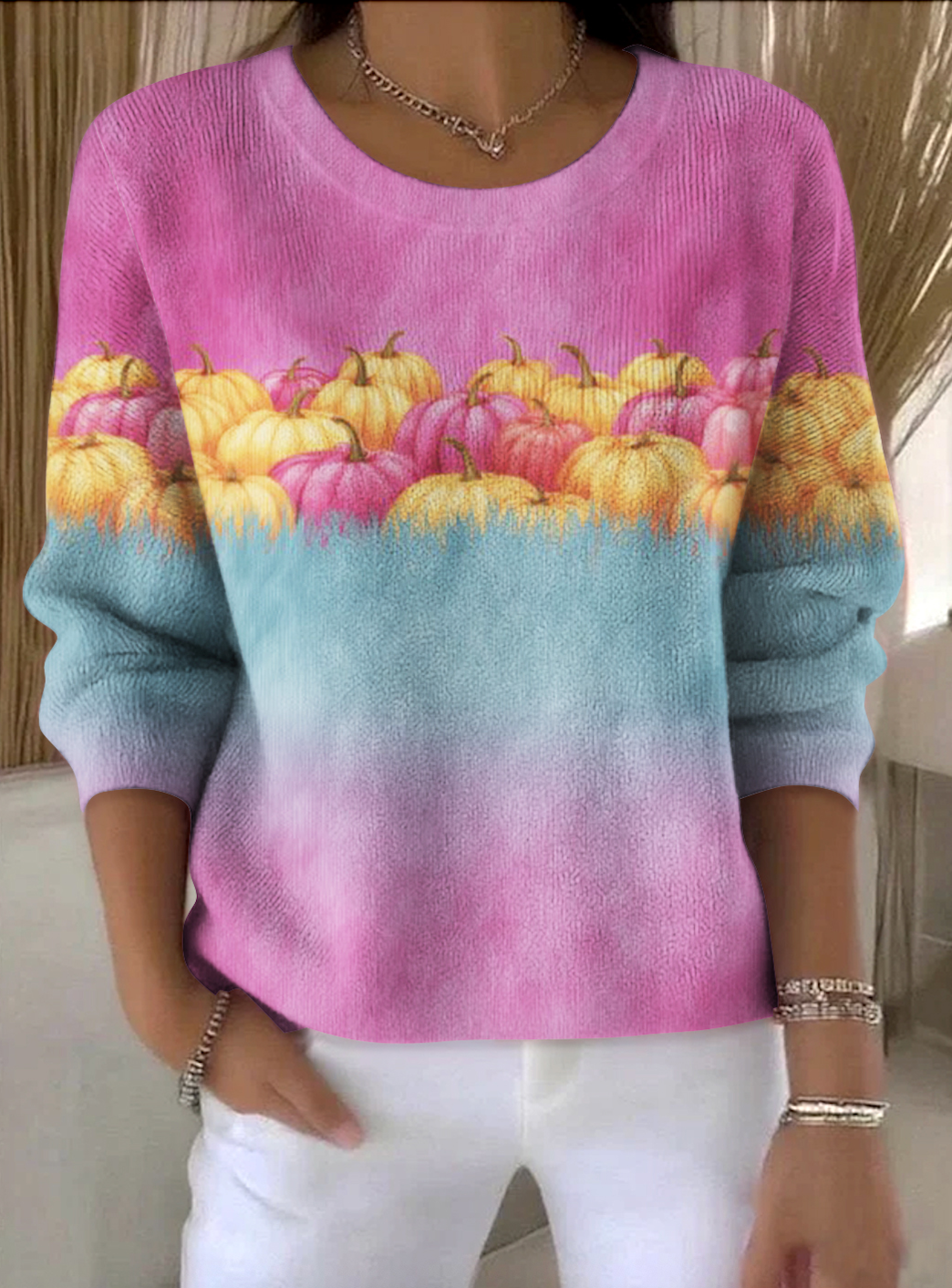 Women Cotton Ombre Long Sleeve Comfy Vintage Sweater