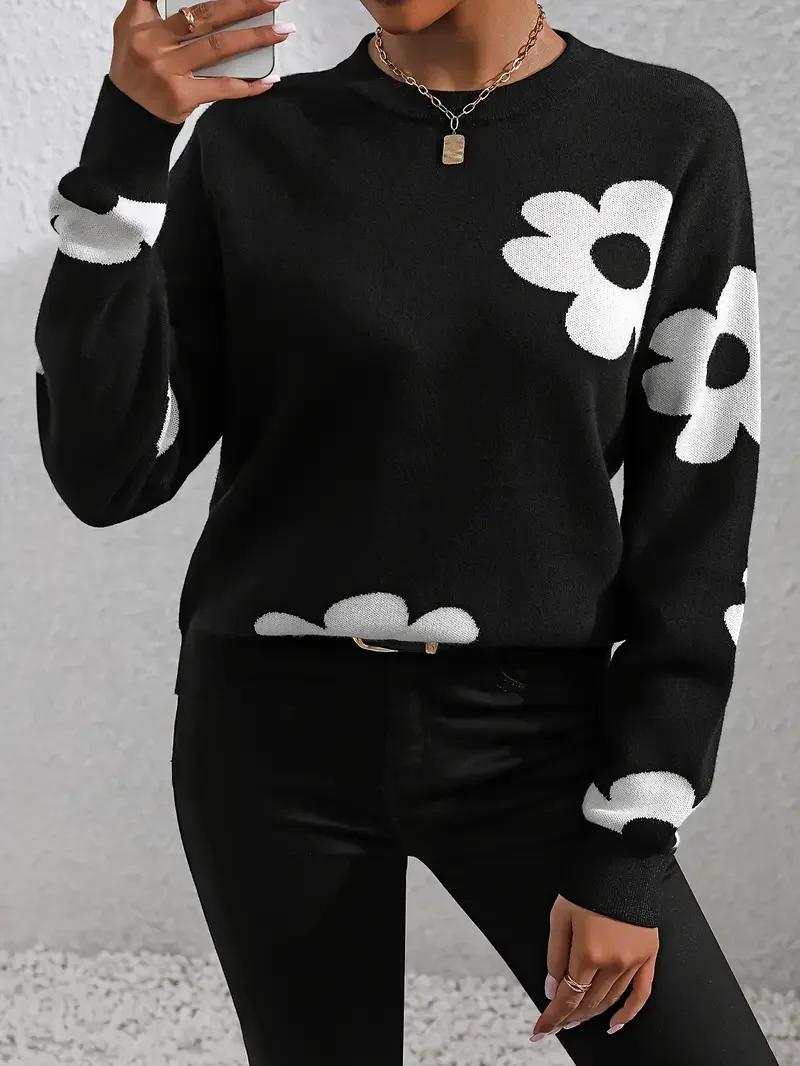 Women Floral Long Sleeve Comfy Casual Printing Sweater