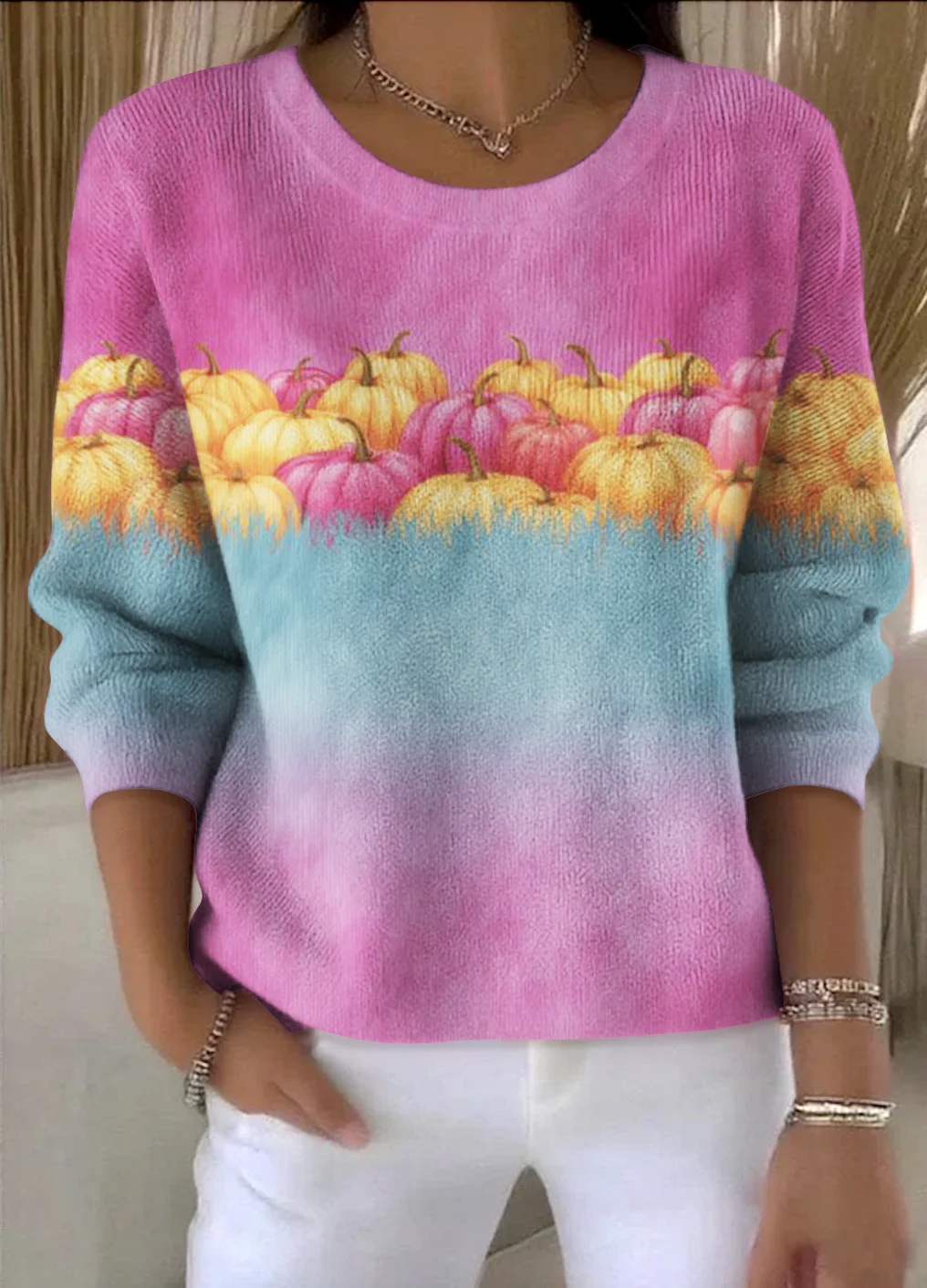 Women Cotton Ombre Long Sleeve Comfy Vintage Sweater