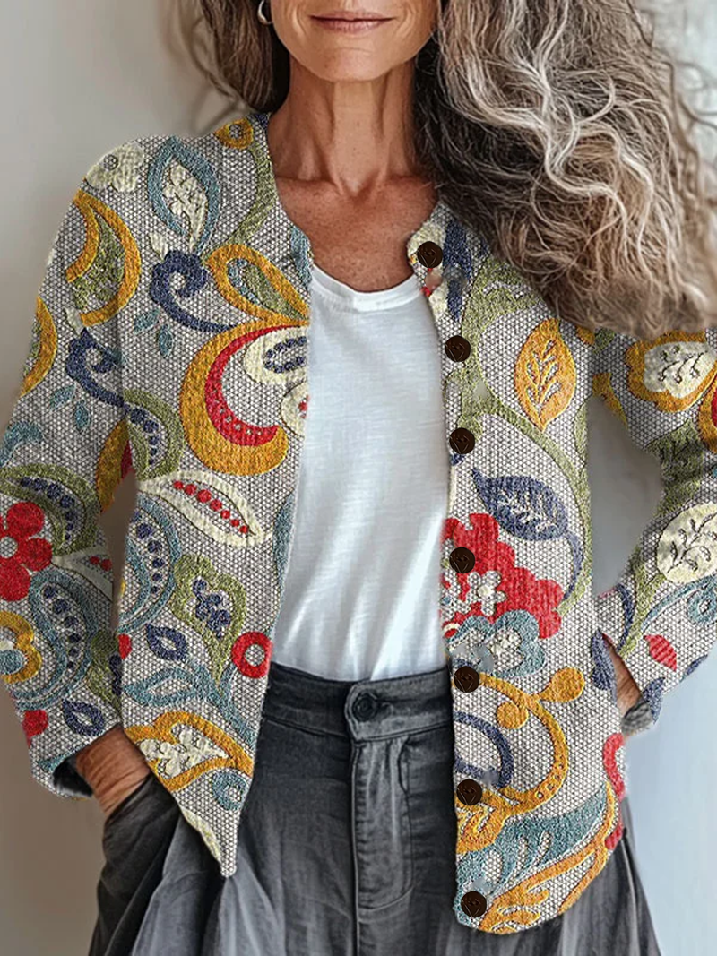Women Floral Long Sleeve Comfy Vintage Printing Cardigan