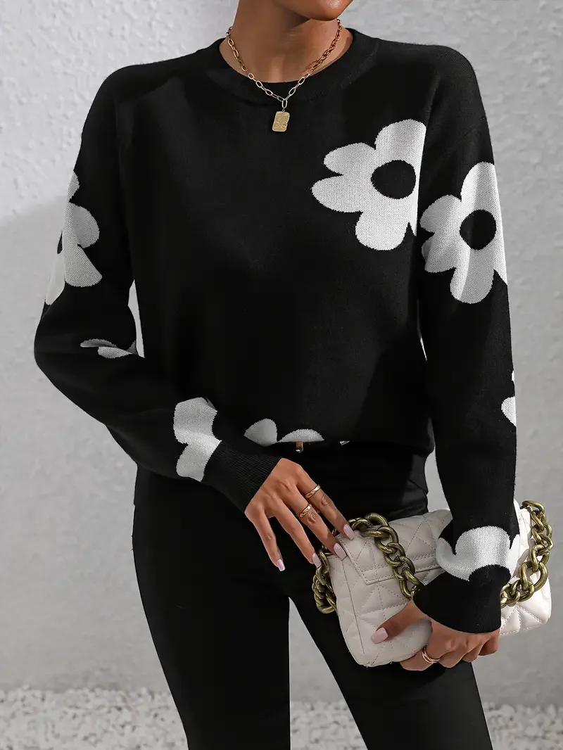 Women Floral Long Sleeve Comfy Casual Printing Sweater