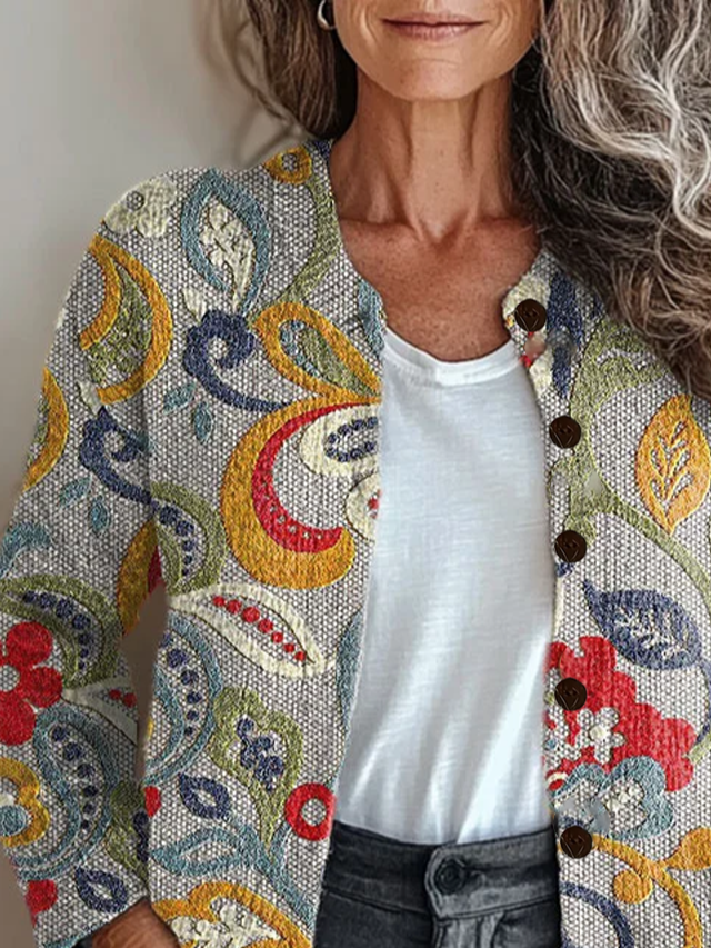 Women Floral Long Sleeve Comfy Vintage Printing Cardigan
