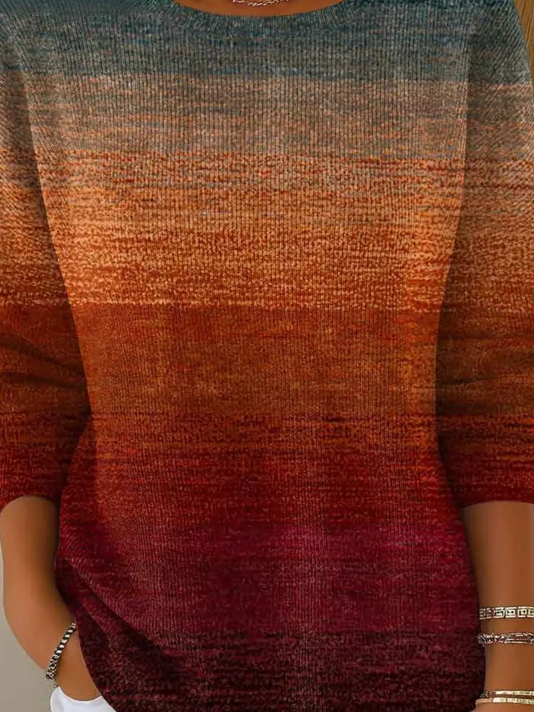 Women Imitation Cashmere Striped Long Sleeve Comfy Vintage Sweater