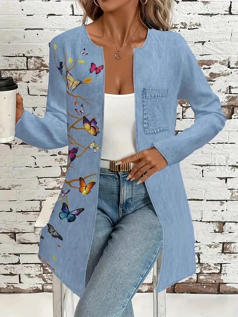 Women Spring/Fall Outerwear Vintage Floral Long Sleeve Crew Neck Jacket