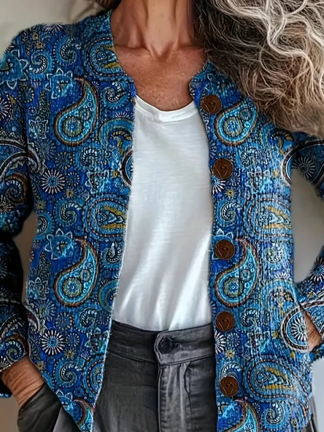 Women Knitted Paisley Long Sleeve Comfy Vintage Cardigan