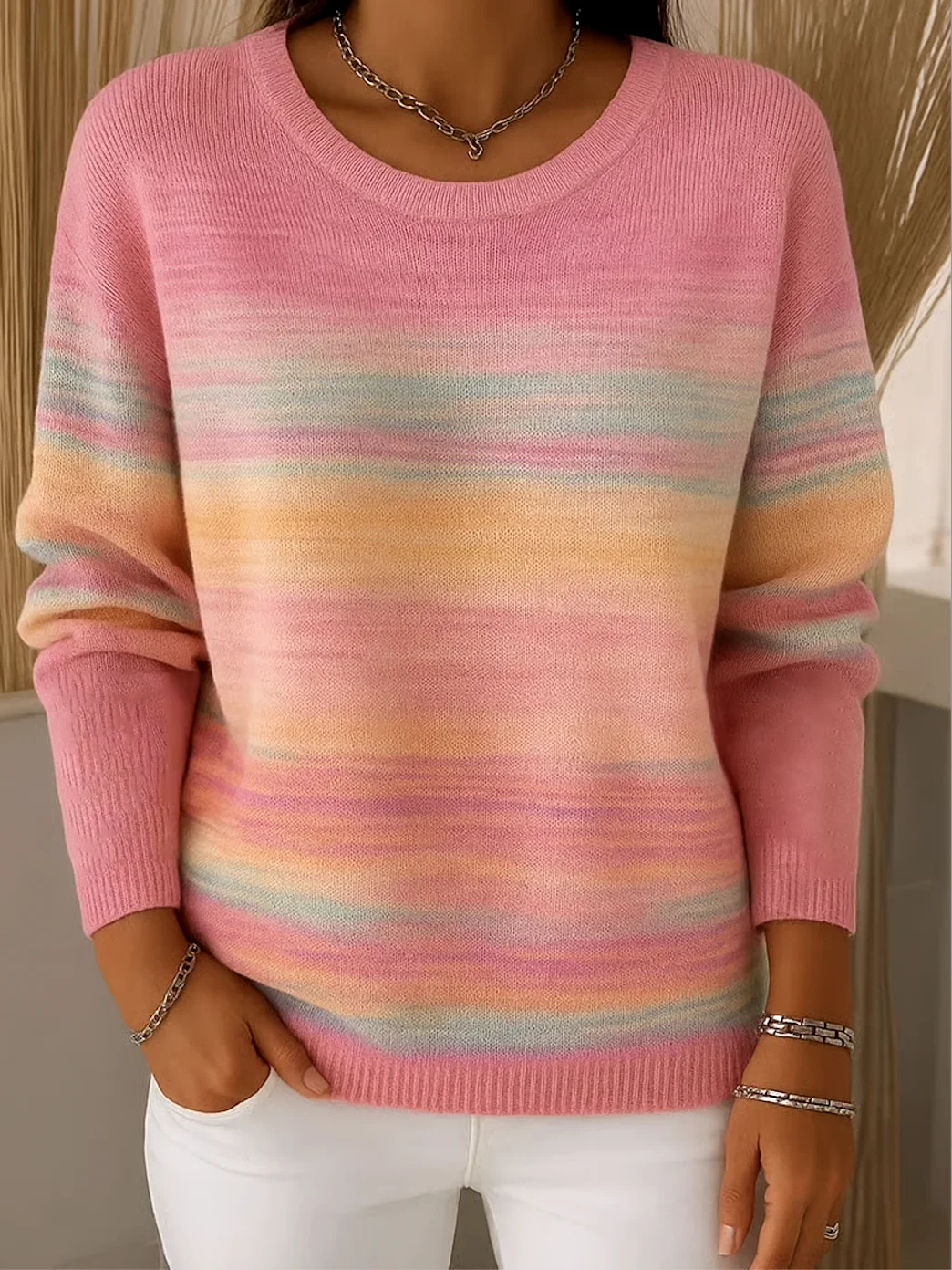 Women Cotton Ombre Long Sleeve Comfy Vintage Sweater