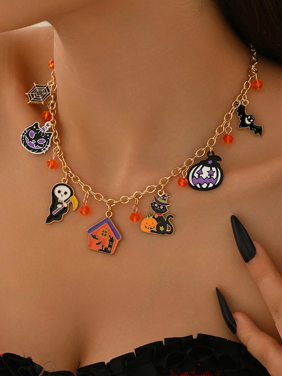 New Halloween Accessories Niche Cat Ghost Pumpkin High-end Jewelry Clavicle Chain Female Pendant Light Luxury Necklace