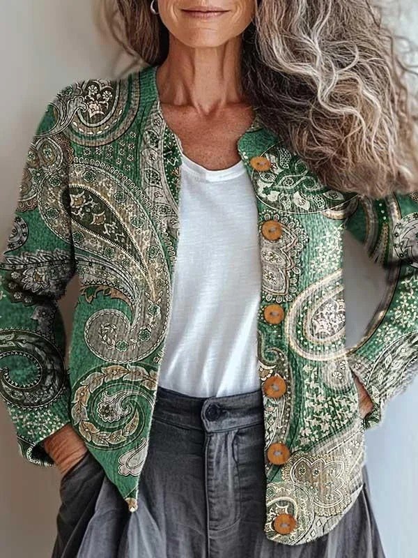 Women Knitted Paisley Long Sleeve Comfy Vintage Cardigan