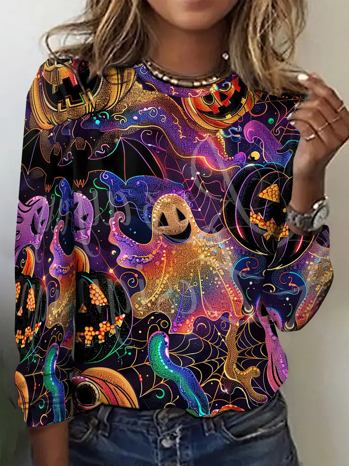 Vintage Halloween Crew Neck Long Sleeve T-shirt
