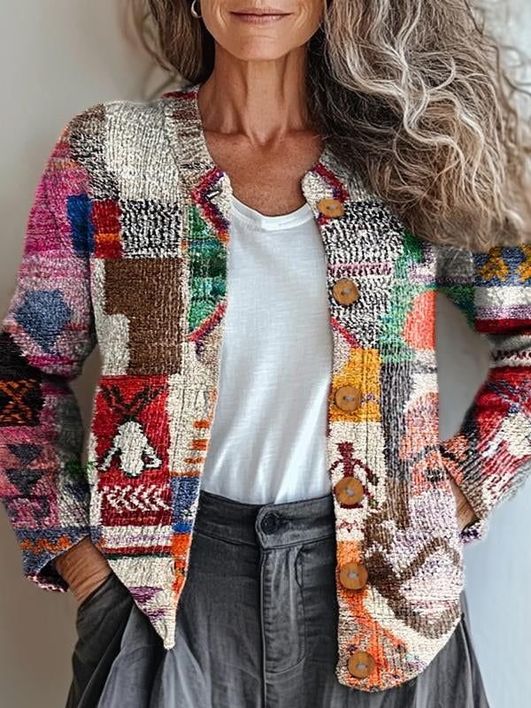 Women Knitted Striped Long Sleeve Comfy Vintage Cardigan