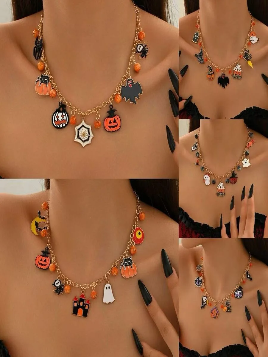 New Halloween Accessories Niche Cat Ghost Pumpkin High-end Jewelry Clavicle Chain Female Pendant Light Luxury Necklace