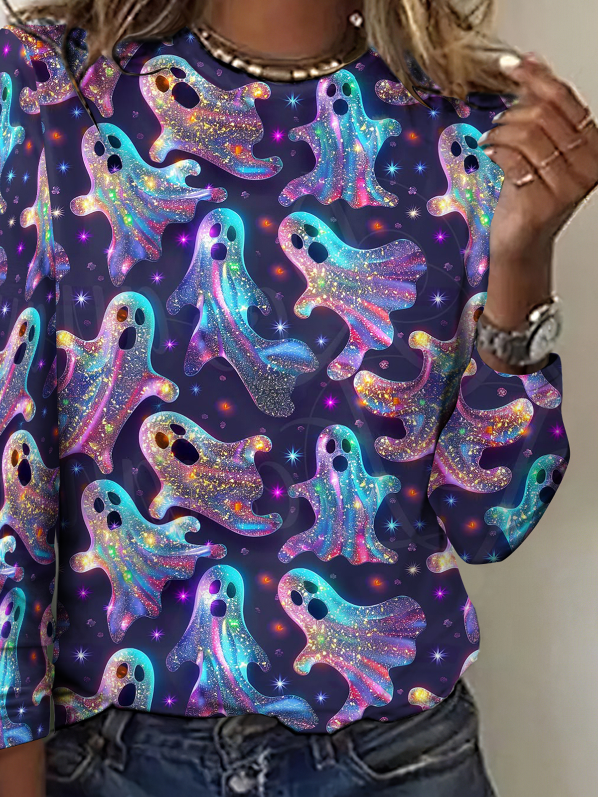 Vintage Halloween Crew Neck Long Sleeve T-shirt