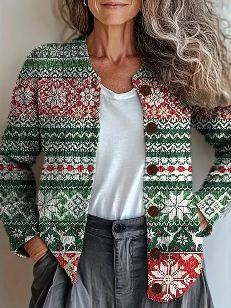 Women Knitted Striped Long Sleeve Comfy Vintage Cardigan