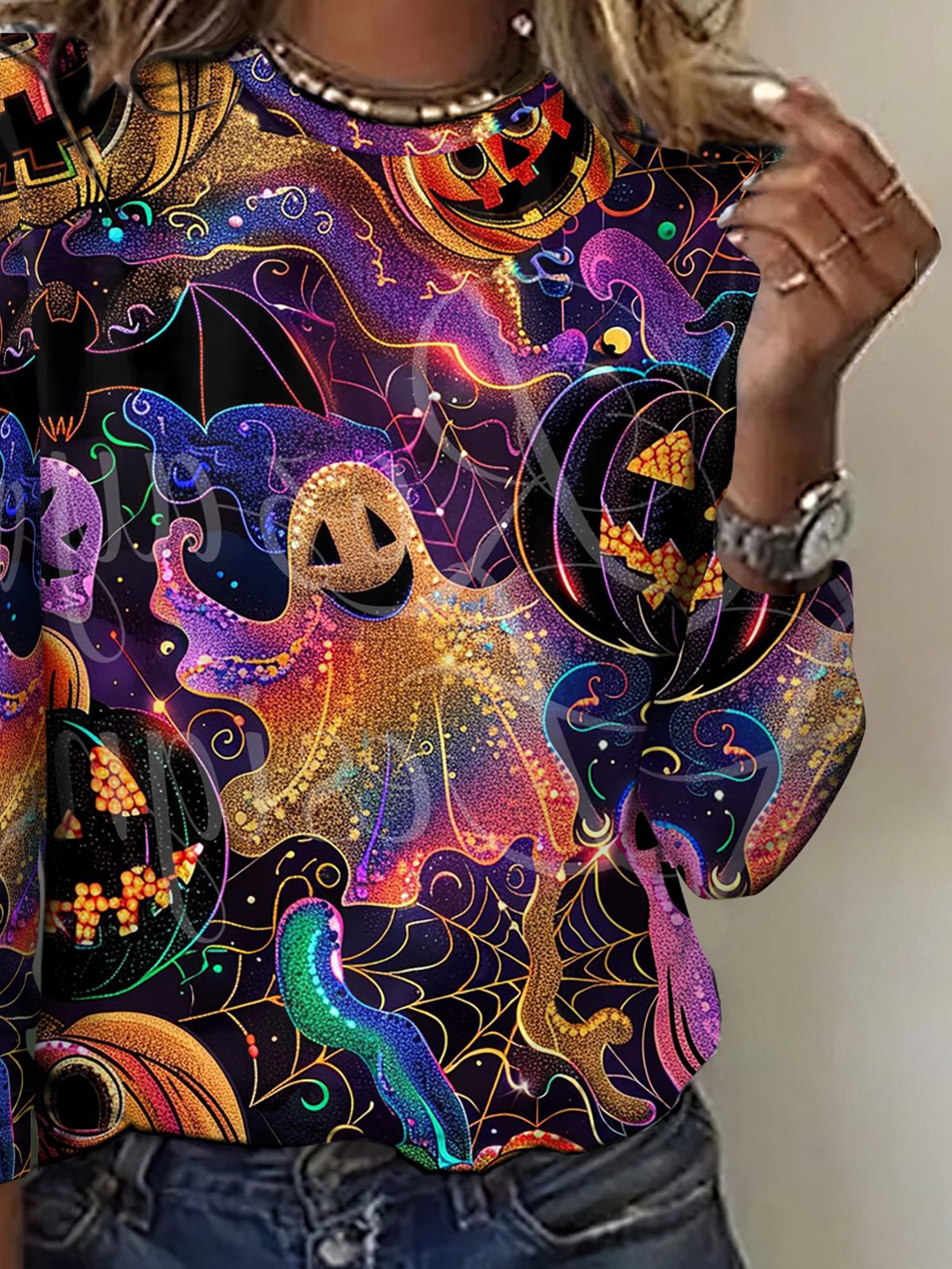 Vintage Halloween Crew Neck Long Sleeve T-shirt