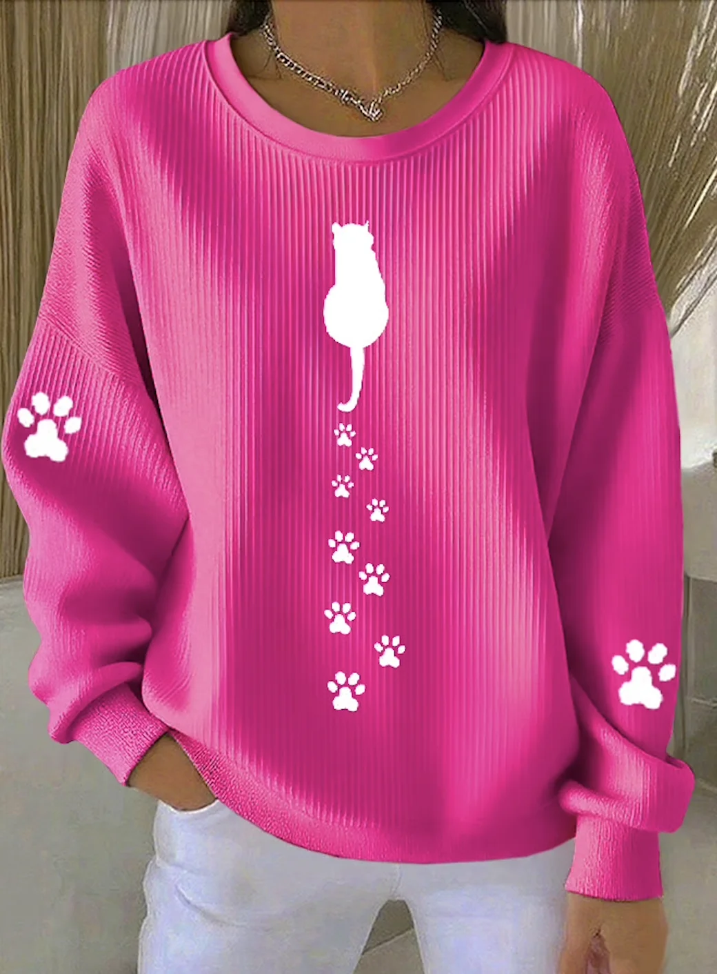 Casual Crew Neck Animal Sweatshirt