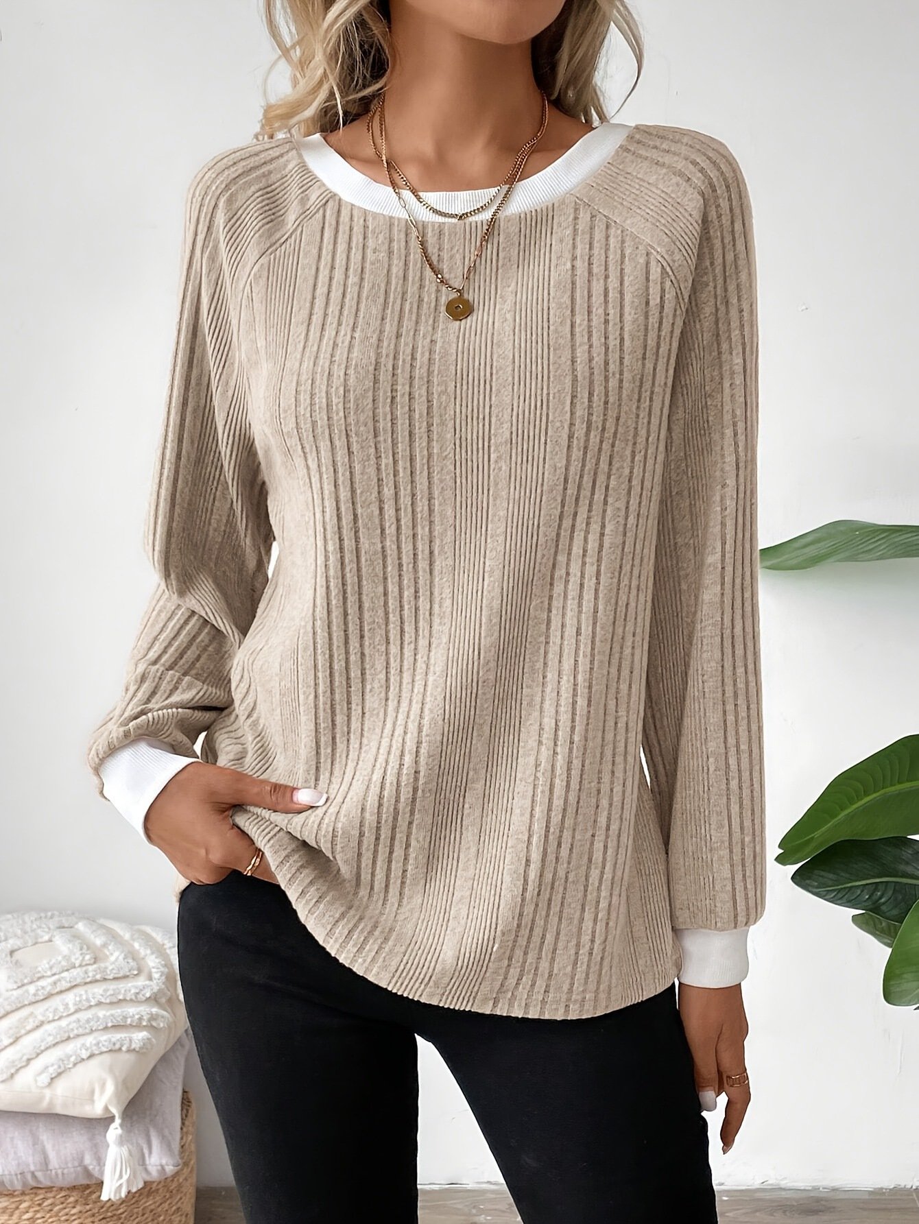 Casual Plain Crew Neck Long Sleeve T-shirt