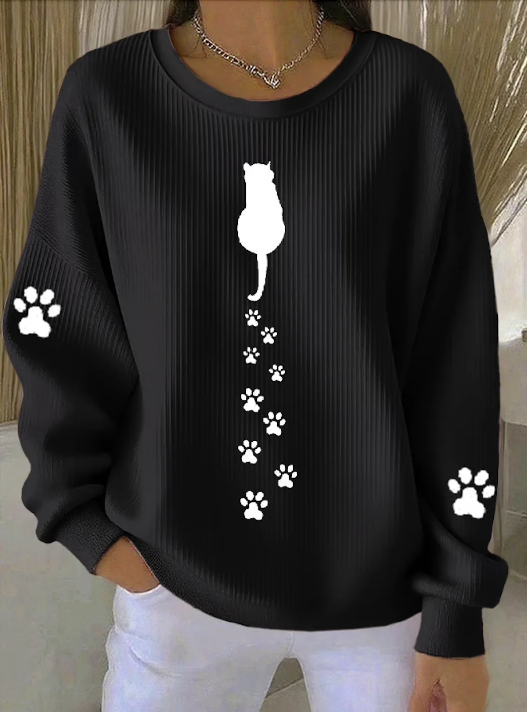 Casual Crew Neck Animal Sweatshirt
