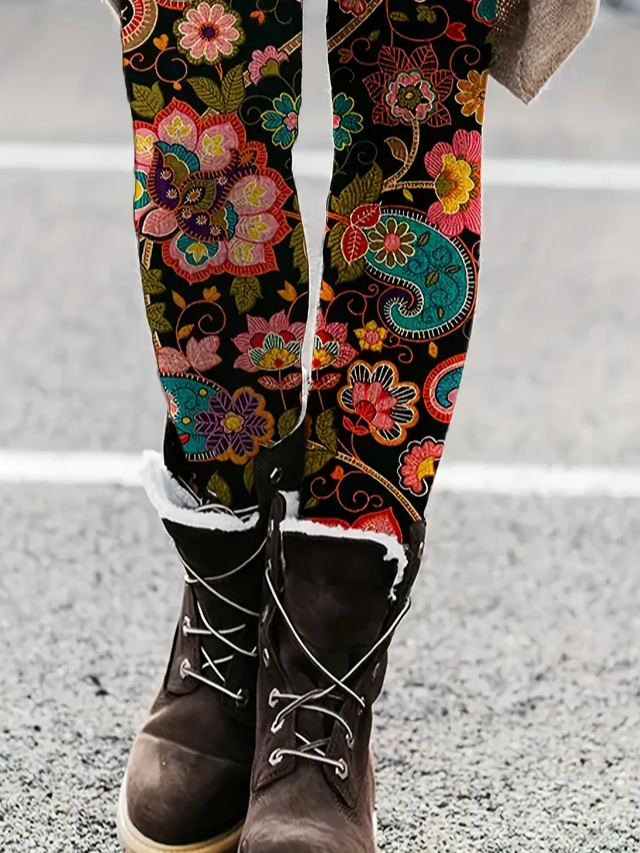 Women Floral Casual All Season Printing Long Leggings