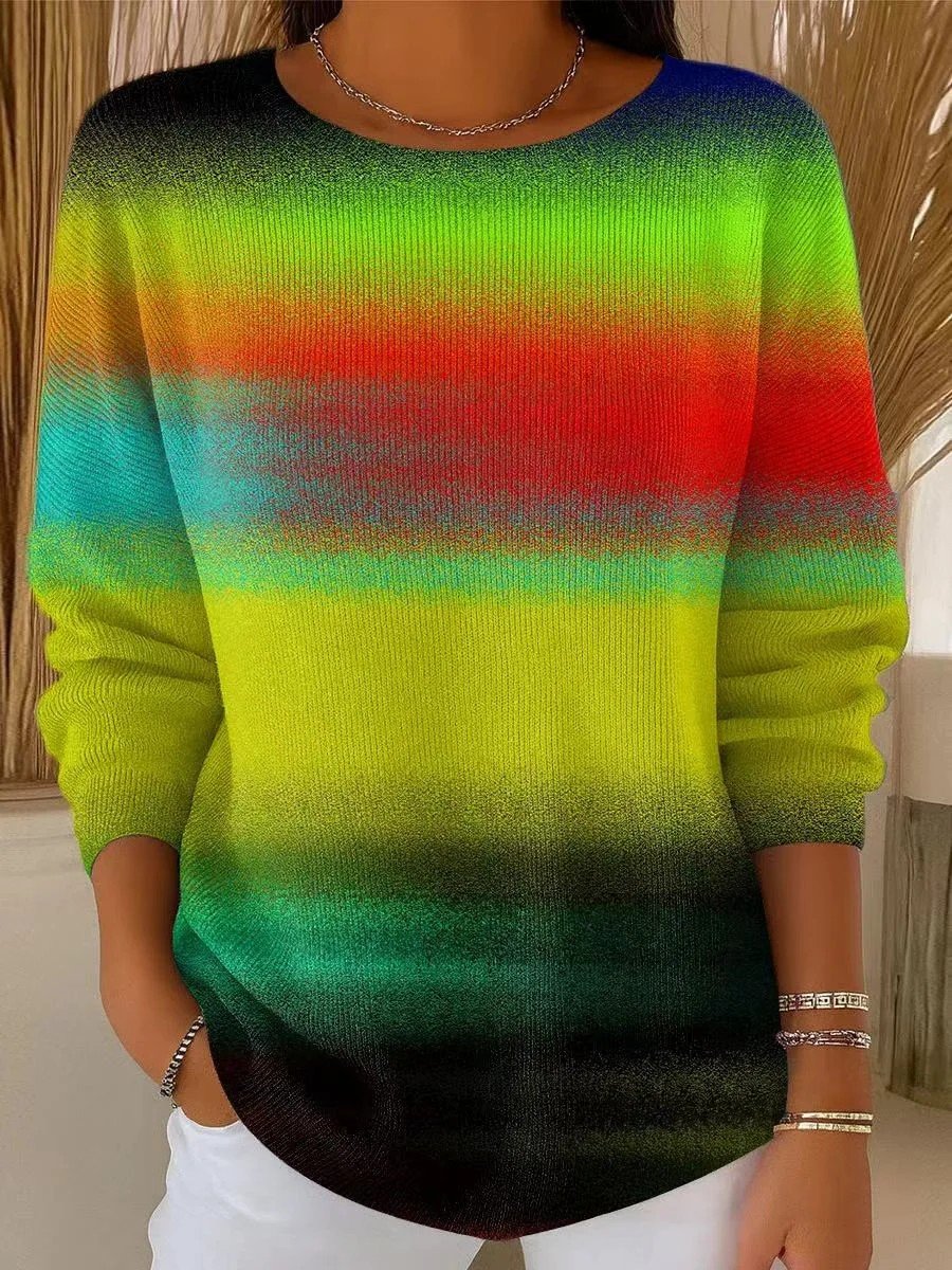 Women Imitation Cashmere Striped Long Sleeve Comfy Vintage Sweater