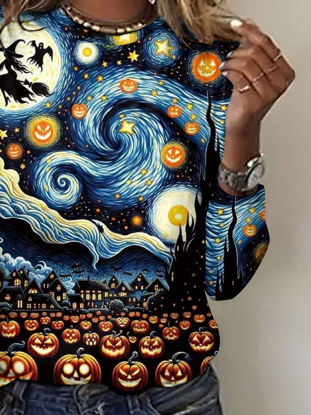 Vintage Halloween Crew Neck Long Sleeve T-shirt