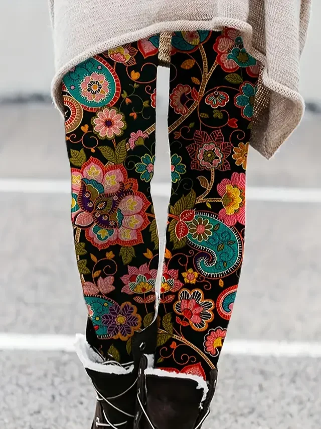 Women Floral Casual All Season Printing Long Leggings