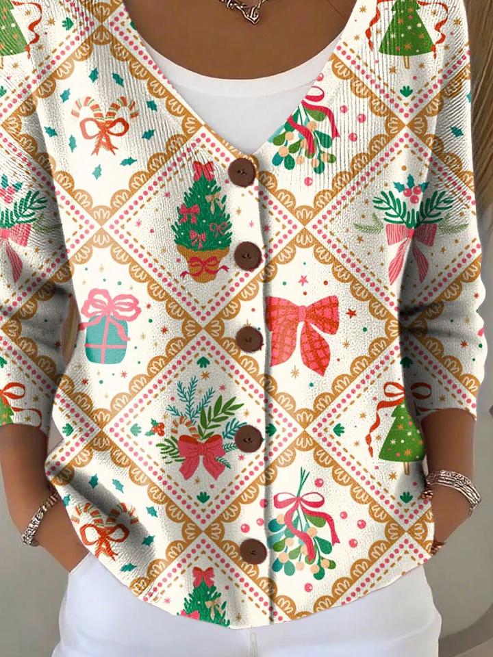 Women Knitted Christmas Long Sleeve Comfy Vintage Cardigan