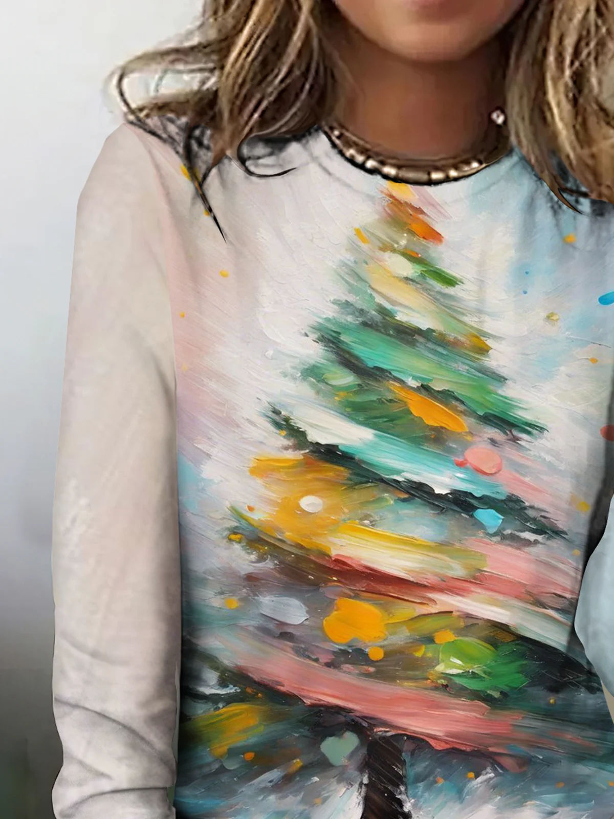 Vintage Christmas Tree Crew Neck Long Sleeve T-shirt